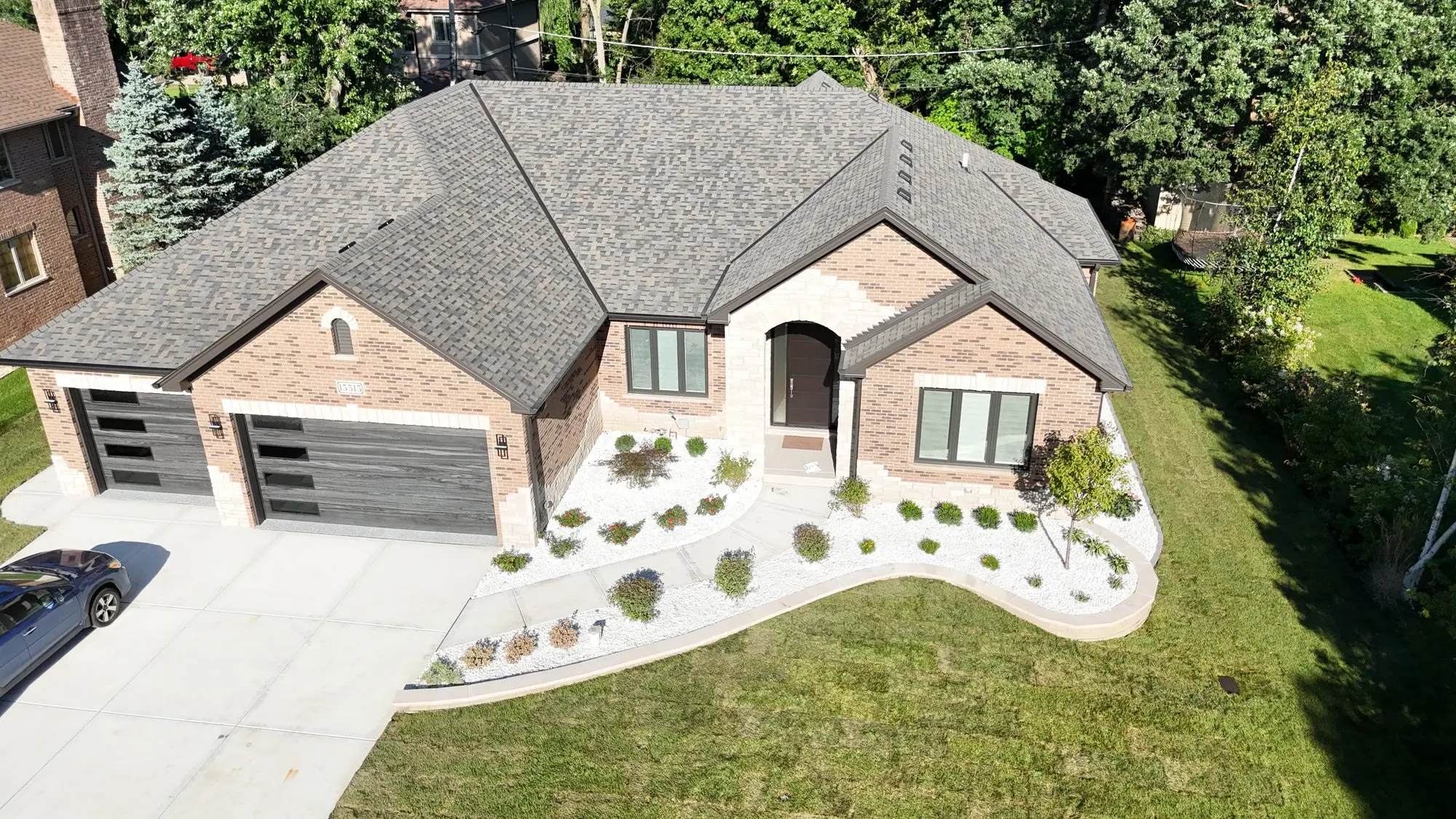 Aerial drone view of southwest Chicago suburb neighborhoods served by Rodak Landscaping
