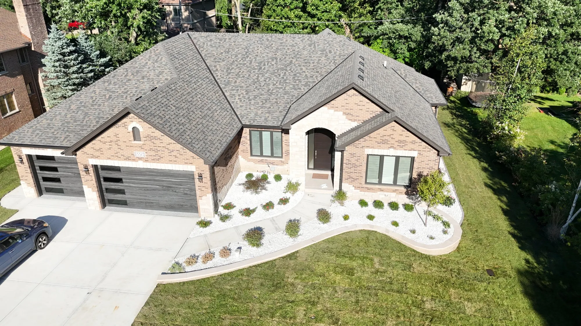Aerial drone view of southwest Chicago suburb neighborhoods served by Rodak Landscaping