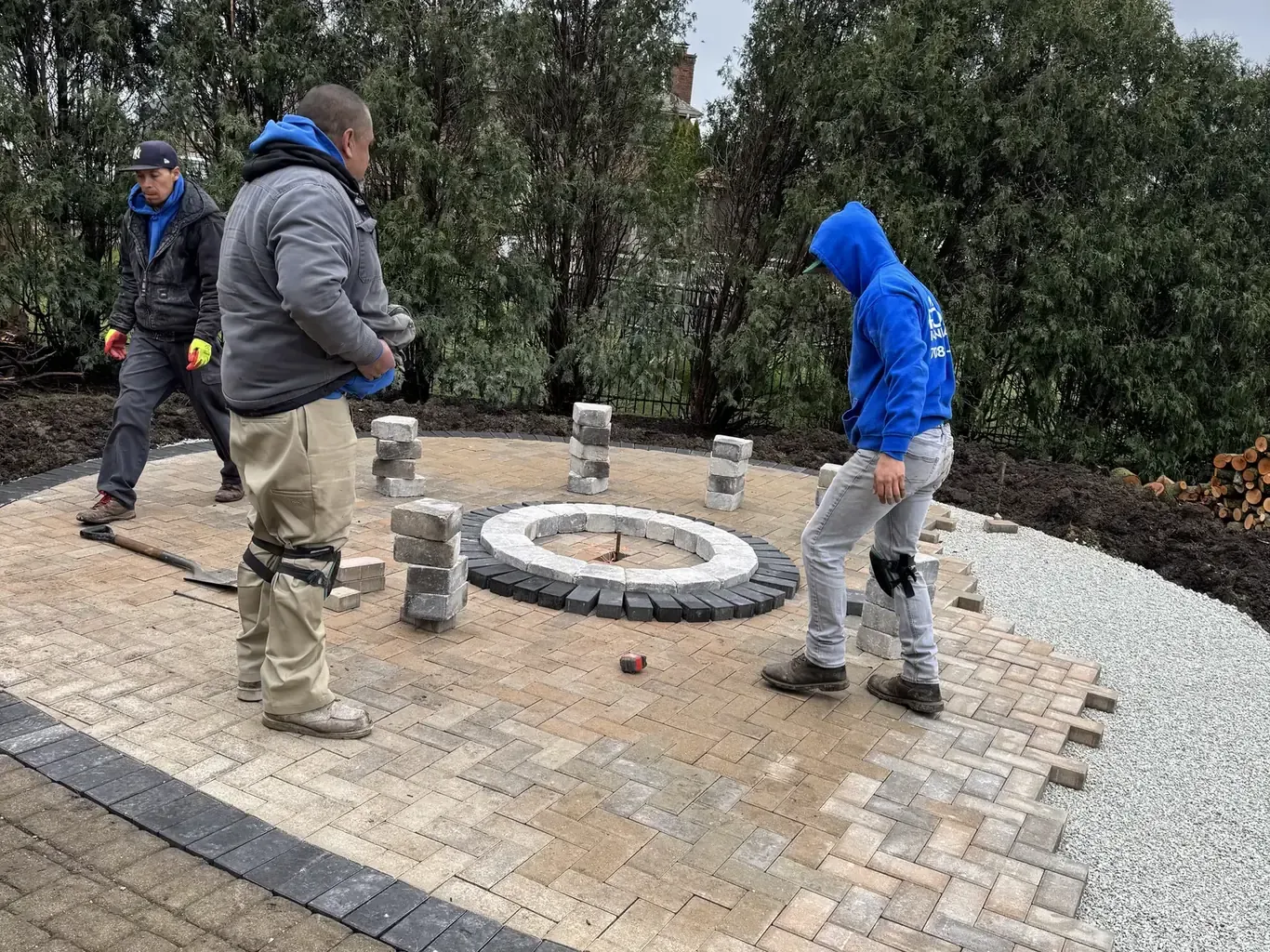 Homer Glen Extended Paver Patio with Central Firepit, paver patios in Homer Glen by Rodak Landscaping