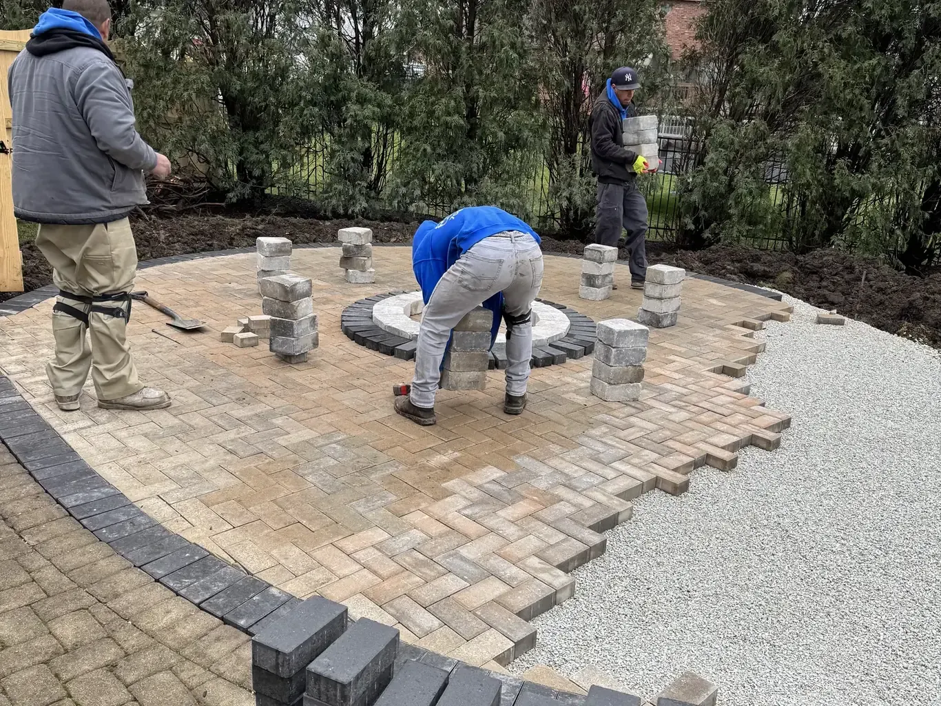 Homer Glen Extended Paver Patio with Central Firepit, paver patios in Homer Glen by Rodak Landscaping