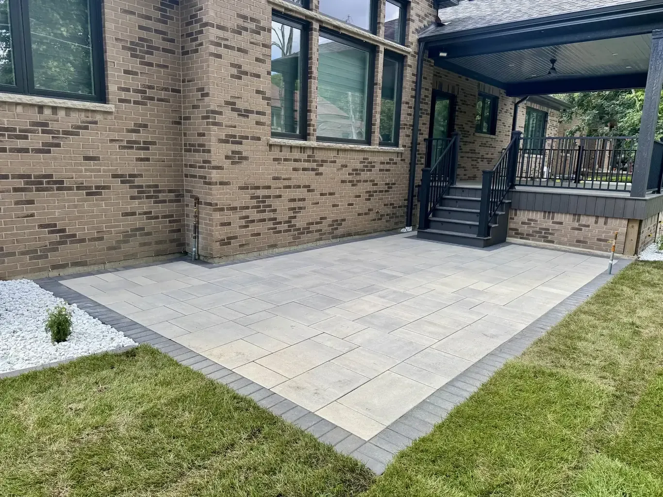 Finished paver driveways in Orland Park by Rodak Landscaping: Orland Park New Construction Full Site Build