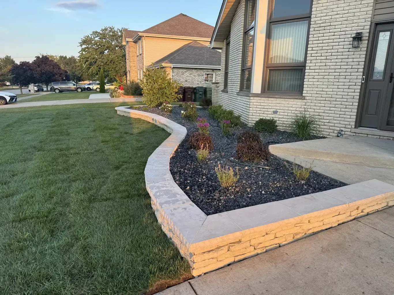 Finished retaining walls in Tinley Park by Rodak Landscaping: Tinley Park Front Retaining Wall (174th Place, 2025)