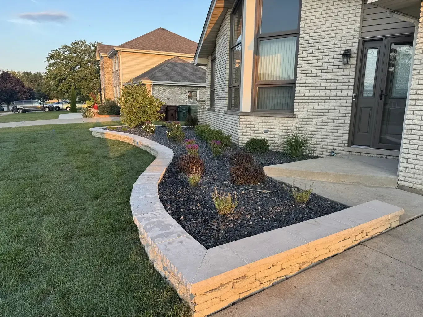 Finished retaining walls in Tinley Park by Rodak Landscaping: Tinley Park Front Retaining Wall (174th Place, 2025)